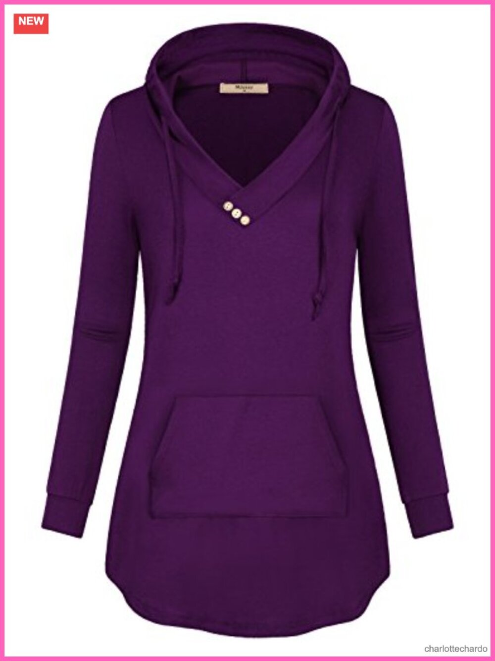 Hooded Tunic Pullover Long Sleeve V Neck Sweatshirt with Kangaroo Pocket